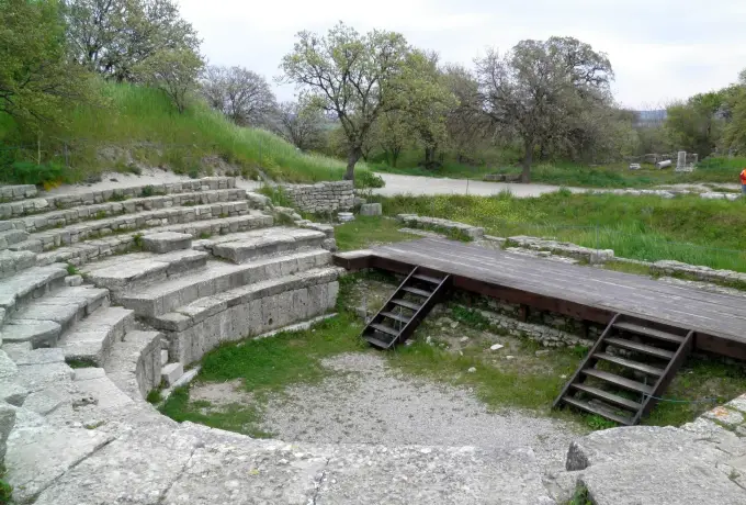 Stone seating of the odeon at the ancient city of Troy.