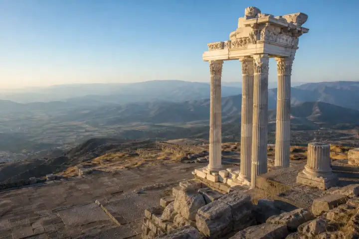 The marble columns of the Temple of Trajan overlooking the Bergama plain from Pergamon.